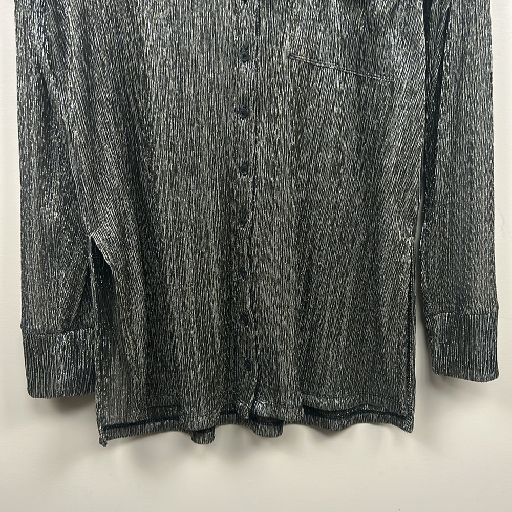 ANTHROPOLOGIE PILCRO metallic button down long sleeve shirt medium blouse - Picture 6 of 13